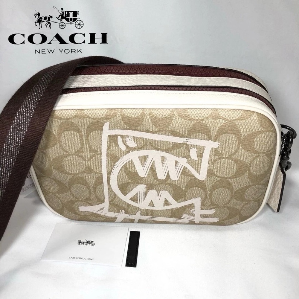 Coach Tan and Brown Graphic Crossbody Bag